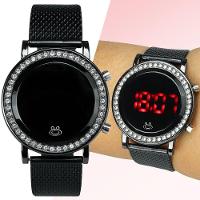 Relogio Feminino Aço Inoxidavel Digital Led Silicone Strass Social Ajustavel Casual Preto Moda - 1