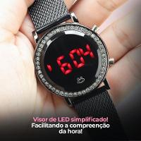 Relogio Feminino Aço Inoxidavel Digital Led Silicone Strass Social Ajustavel Casual Preto Moda - 5