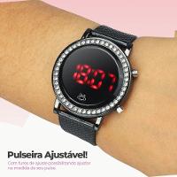 Relogio Feminino Aço Inoxidavel Digital Led Silicone Strass Social Ajustavel Casual Preto Moda - 7