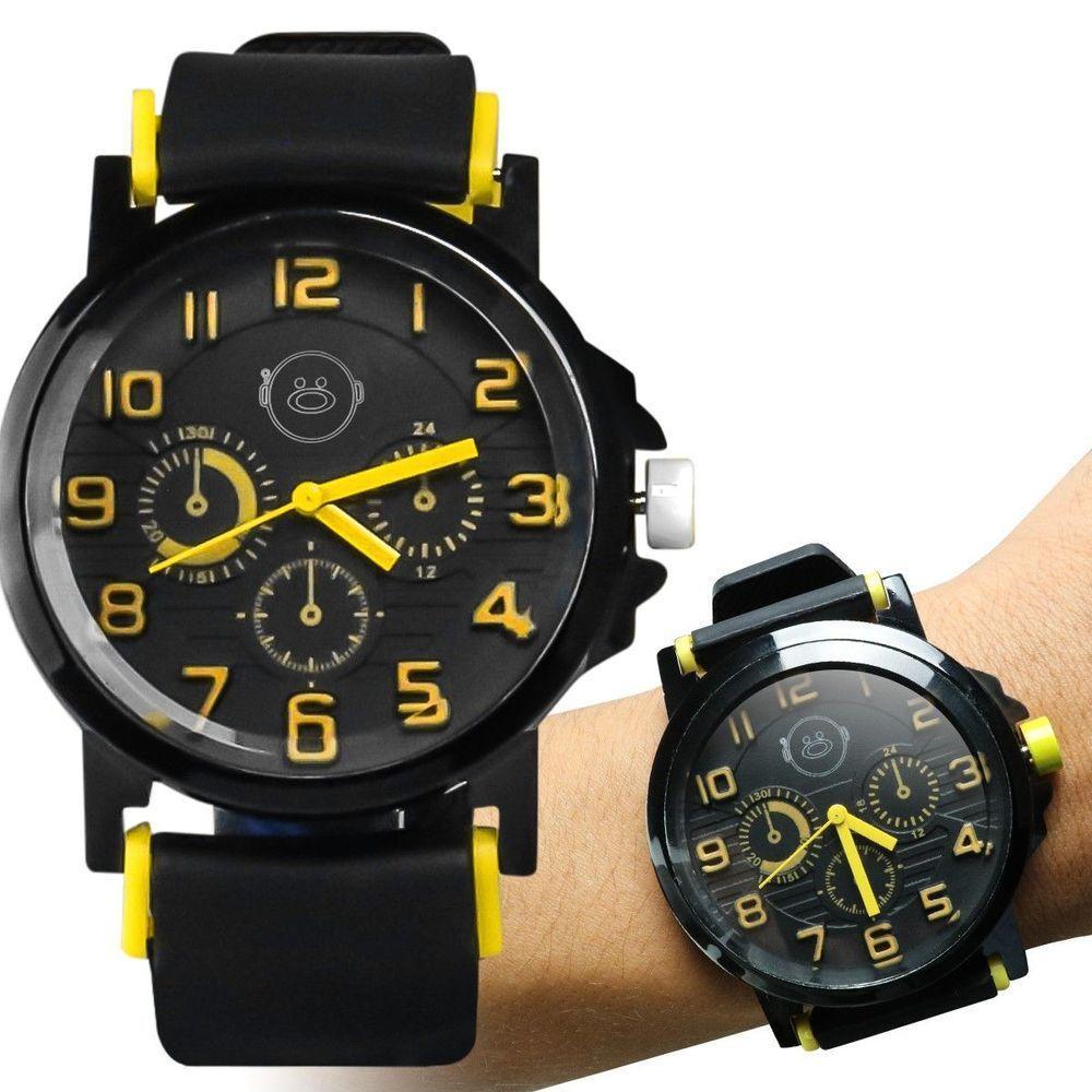 Relogio Silicone Qualidade Preto Aço Inox Grande Presente Casual Original Ajustavel Social - 1