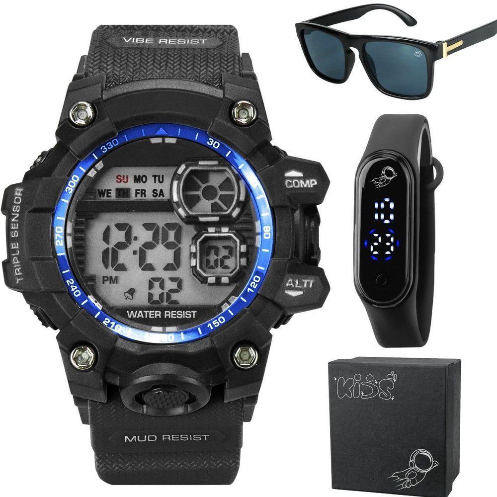 Relógio Prova Dagua Infantil + Caixa + Oculos Protecao Uv Criança Qualidade Presente Alarme - 1