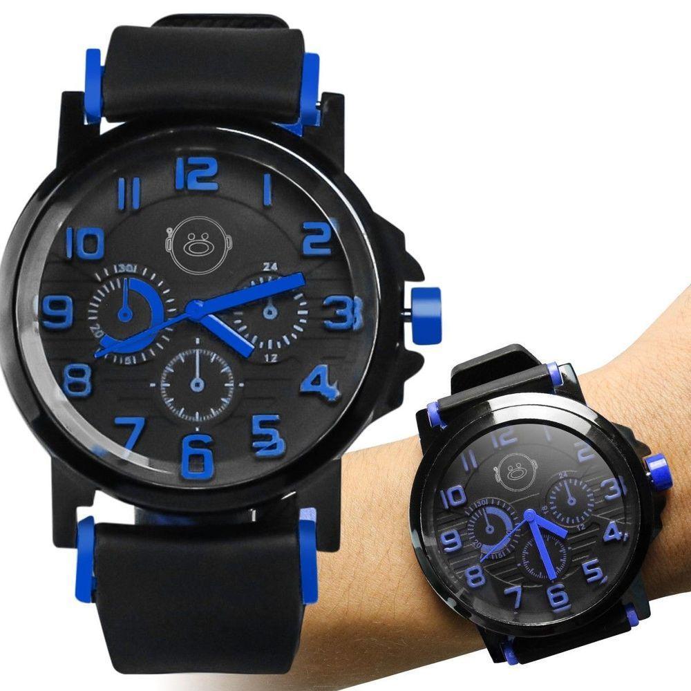 Relogio Masculino Preto Qualidade Casual Azul Social Presente Ajustavel Analogico Original - 1