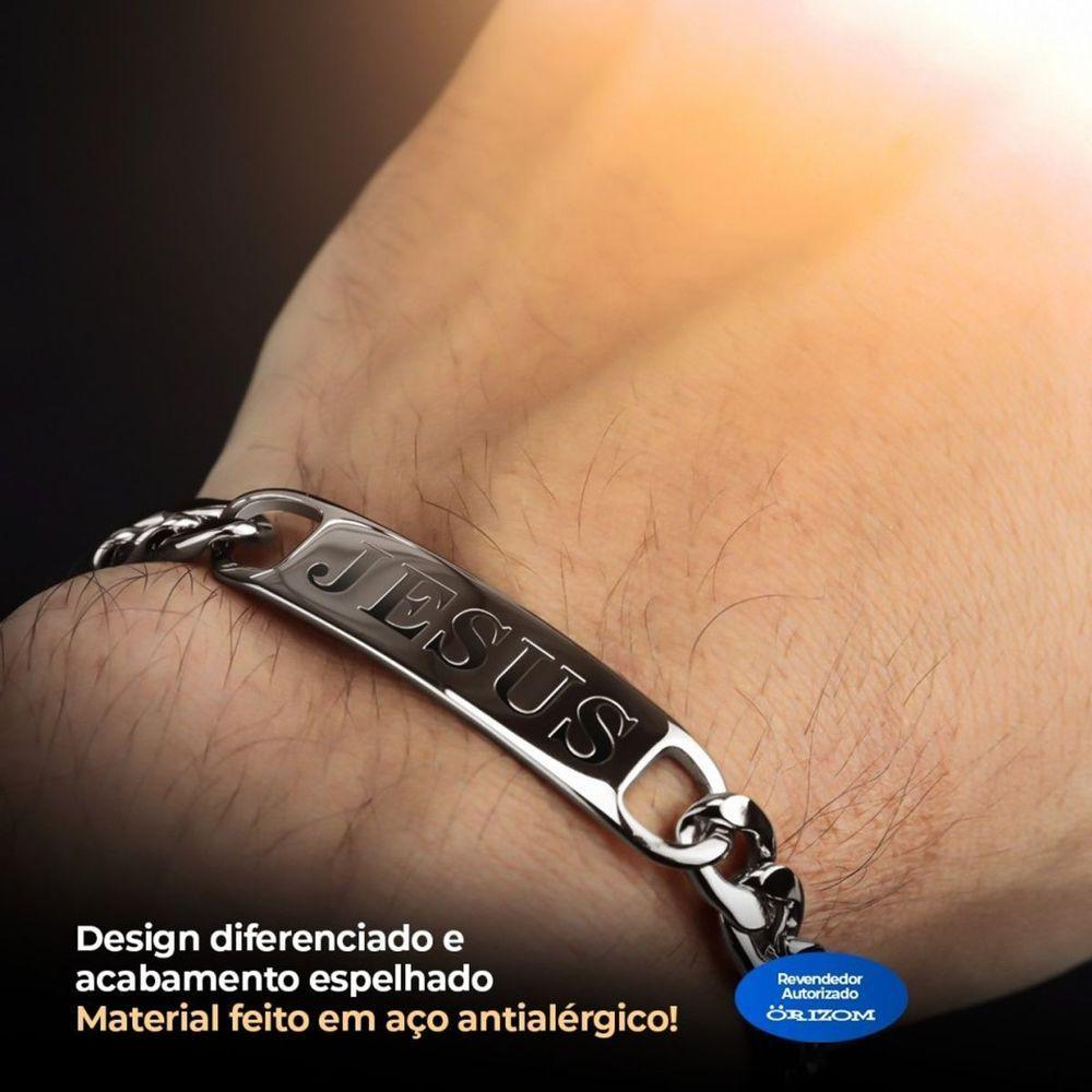 Relogio Masculino Prata Aço Inox + Pulseira Pai Nosso Analogico Religioso Presente Social Original - 5