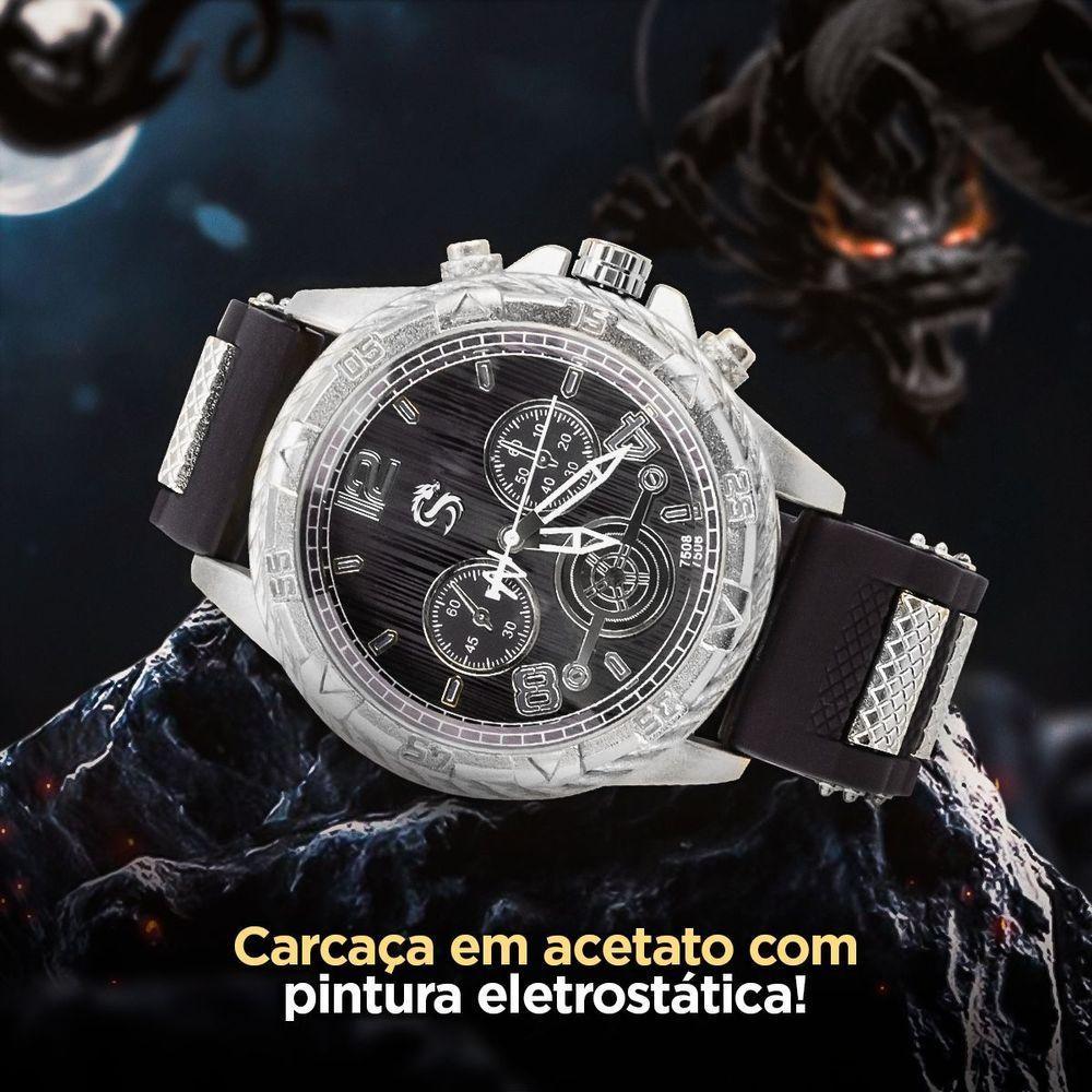 Relogio Masculino Grande Aço Inox Prata Original + Caixa Casual Pesado Preto Qualidade - 2