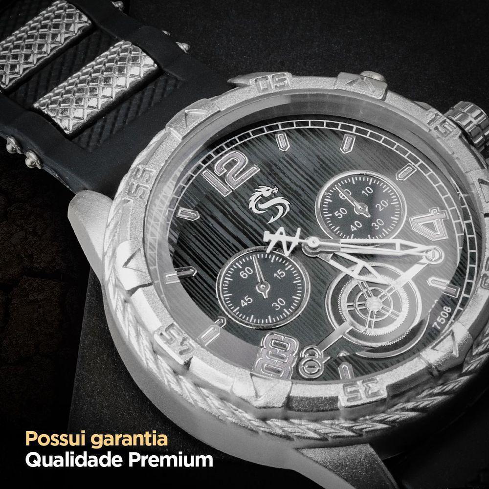 Relogio Masculino Grande Aço Inox Prata Original + Caixa Casual Pesado Preto Qualidade - 4