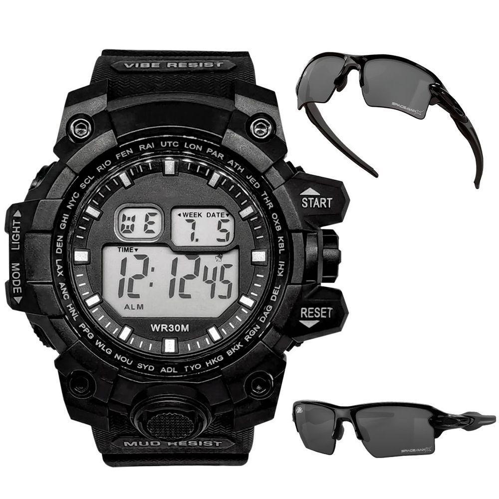 Relogio Masculino Digital Prova Dagua + Oculos Proteção Uv Caixa Qualidade Alarme Data - 4
