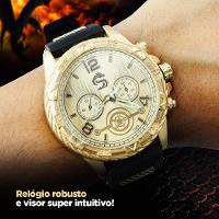 Relogio Masculino Banhado Aço + Pulseira + Cordão Crucifixo Ajustavel Original Dourado Social Casual - 6