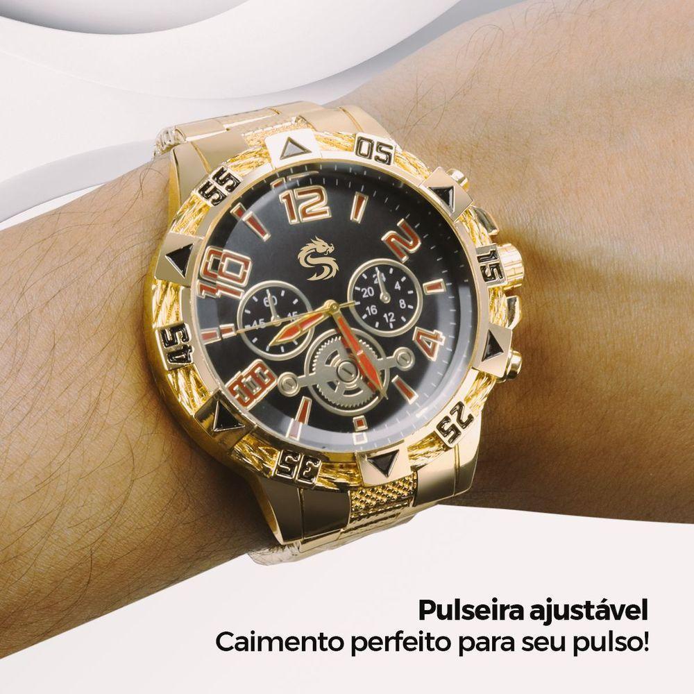 Relogio Masculino Banhado + Cordão Cruz + Pulseira Grumet Casual Analogico Social Qualidade - 6