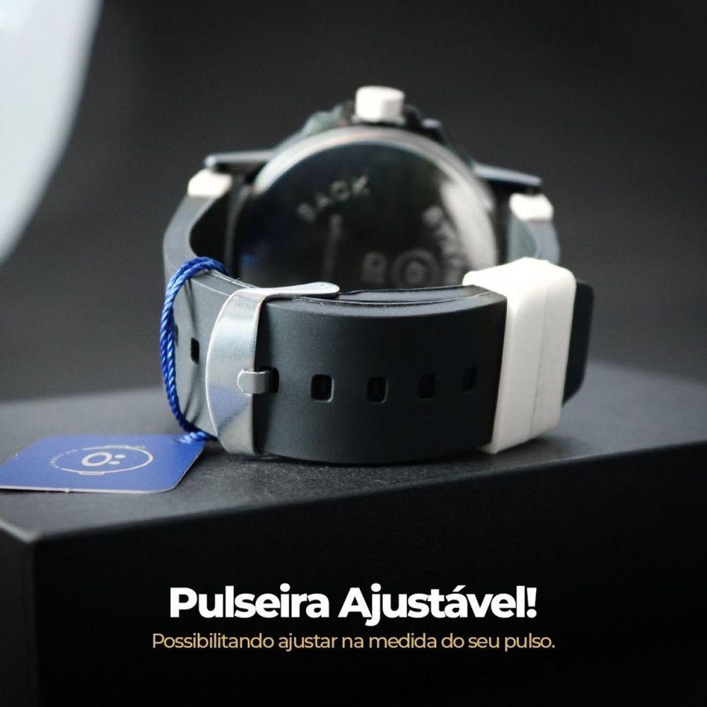 Relogio Masculino Aço Silicone + Oculos Sol Protecao Uv Presente Analogico Qualidade Branco - 5
