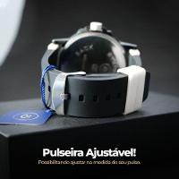 Relogio Masculino Aço Silicone + Oculos Sol Protecao Uv Presente Analogico Qualidade Branco - 5