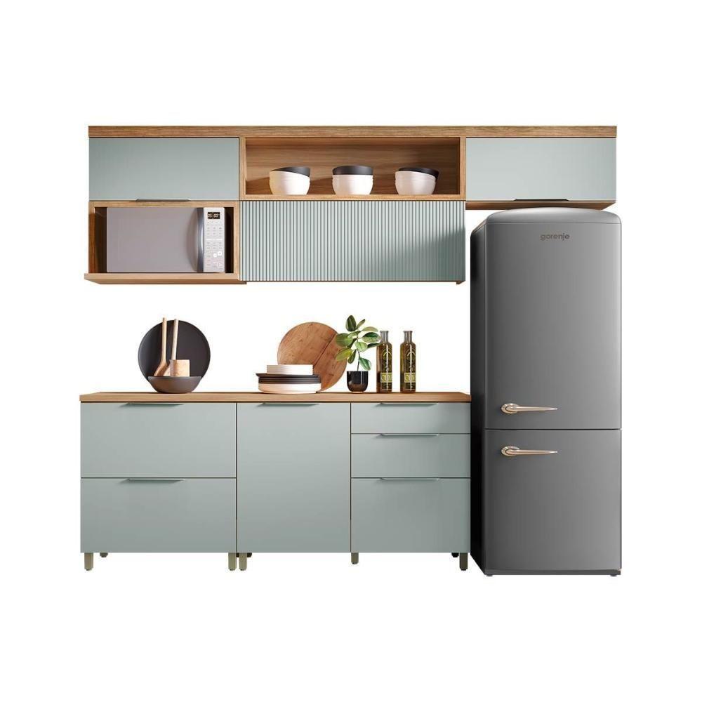Armário de Cozinha Modulado Completa Marquesa 5 Peças Nature/Verde - Nesher - 3