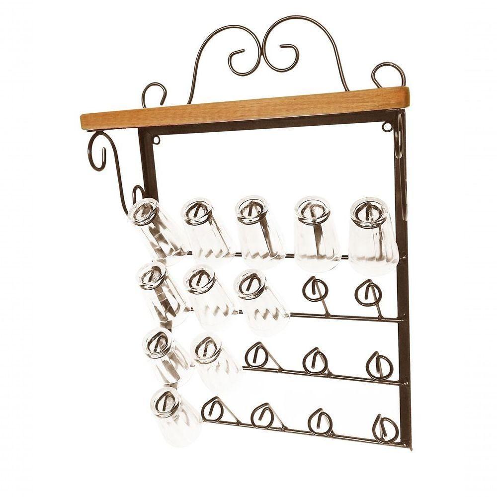 Porta Copos De Parede Rústico Ferro E Madeira Artesanal Para 20 Copos - 6