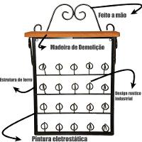 Porta Copos De Parede Rústico Ferro E Madeira Artesanal Para 20 Copos - 2