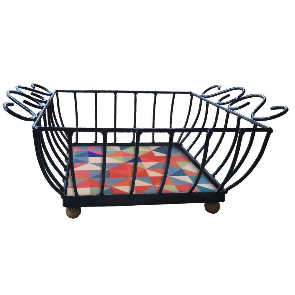 Fruteira De Mesa Ferro E Azulejo Quadrada Grande Pra Cozinha Azulejo G7 - 3