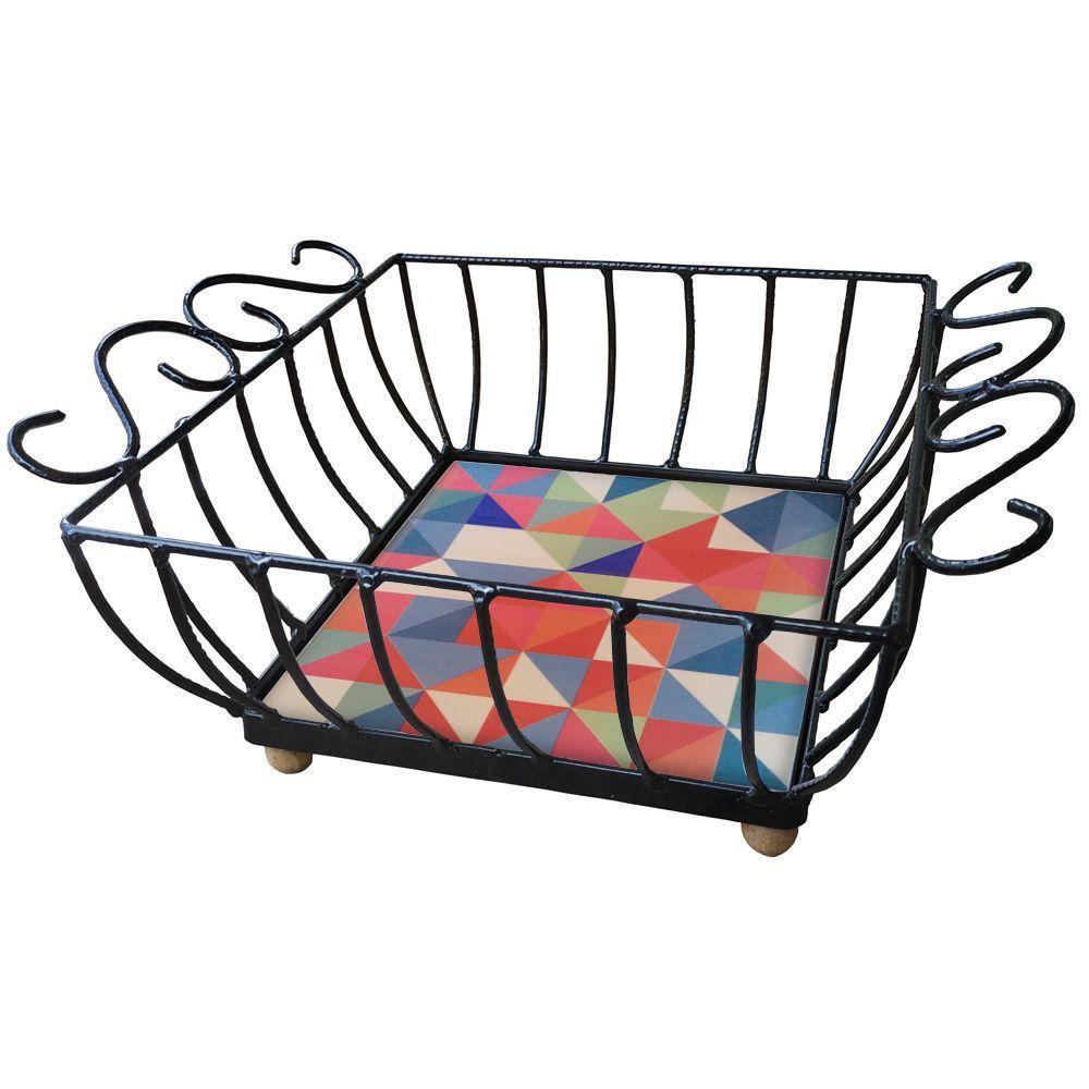 Fruteira De Mesa Ferro E Azulejo Quadrada Grande Pra Cozinha Azulejo G7 - 4