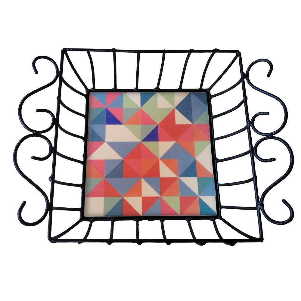 Fruteira De Mesa Ferro E Azulejo Quadrada Grande Pra Cozinha Azulejo G7 - 5