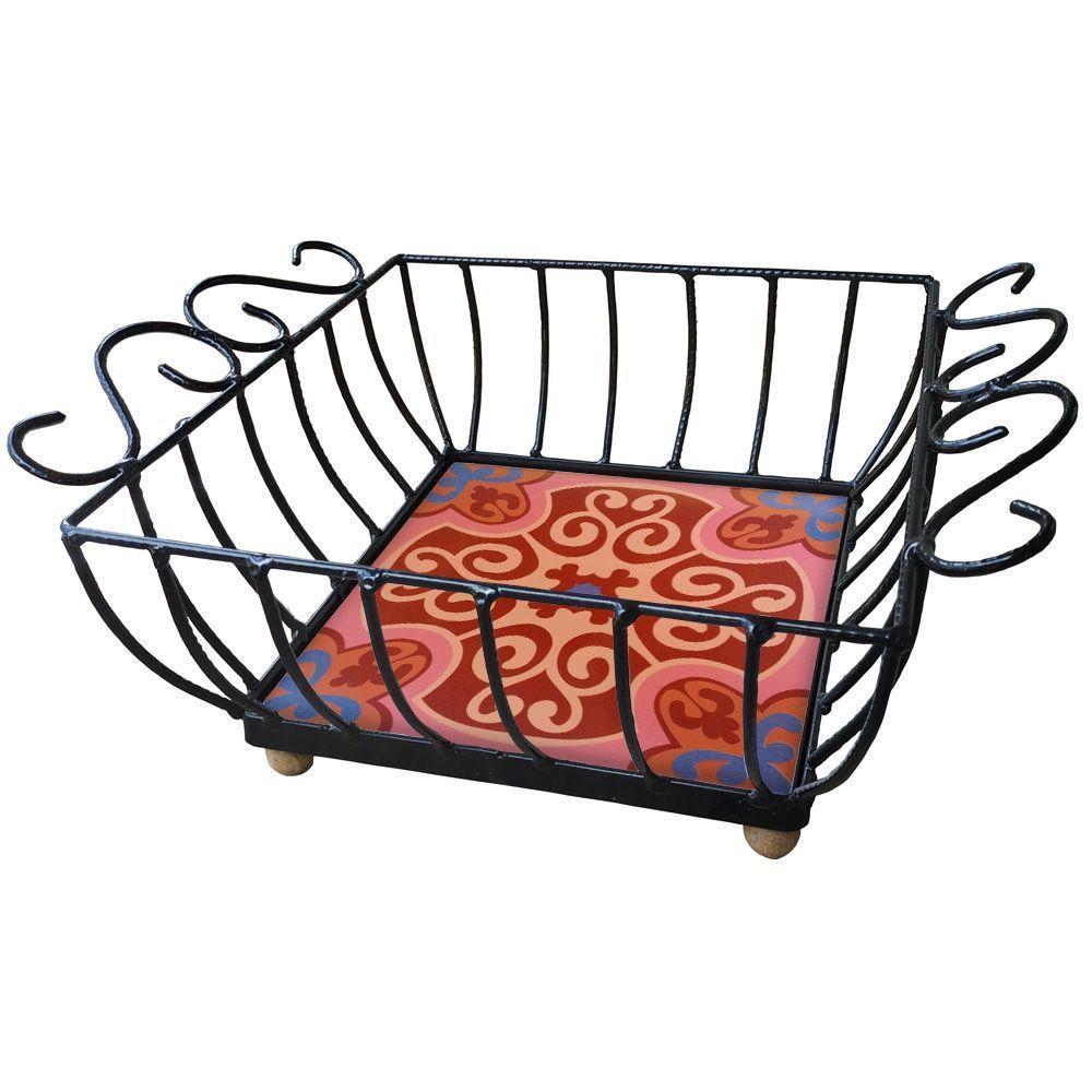 Fruteira De Mesa Ferro E Azulejo Quadrada Grande Pra Cozinha Azulejo G4 - 5