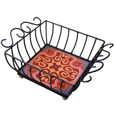 Fruteira De Mesa Ferro E Azulejo Quadrada Grande Pra Cozinha Azulejo G4