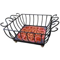 Fruteira De Mesa Ferro E Azulejo Quadrada Grande Pra Cozinha Azulejo G4 - 5