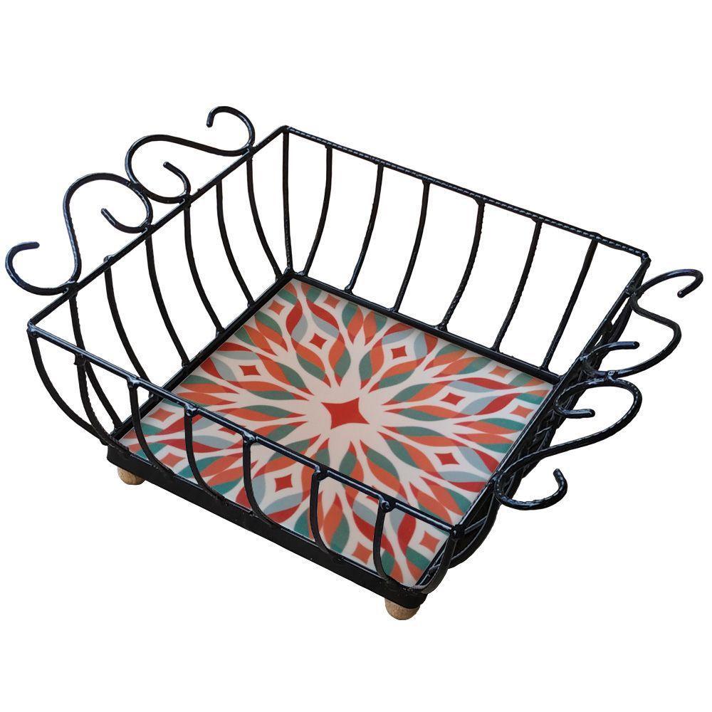 Fruteira De Mesa Ferro E Azulejo Quadrada Grande Pra Cozinha Azulejo G1 - 1