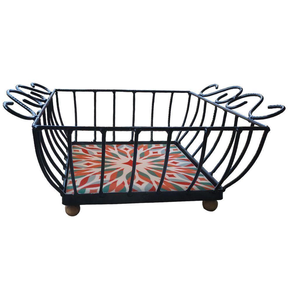 Fruteira De Mesa Ferro E Azulejo Quadrada Grande Pra Cozinha Azulejo G1 - 3