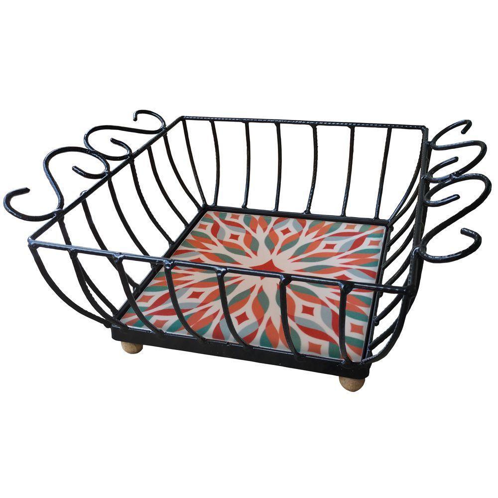 Fruteira De Mesa Ferro E Azulejo Quadrada Grande Pra Cozinha Azulejo G1 - 4