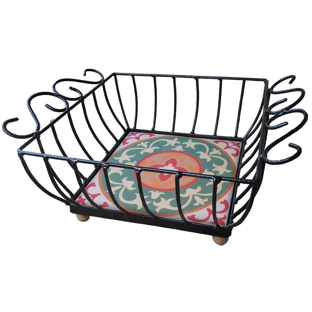 Fruteira De Mesa Ferro E Azulejo Quadrada Grande Pra Cozinha Azulejo G2 - 3