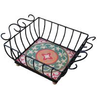 Fruteira De Mesa Ferro E Azulejo Quadrada Grande Pra Cozinha Azulejo G2 - 1