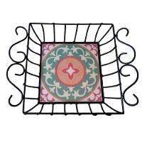 Fruteira De Mesa Ferro E Azulejo Quadrada Grande Pra Cozinha Azulejo G2 - 4