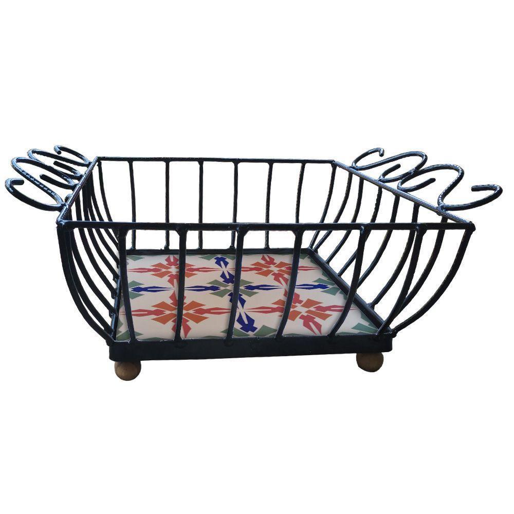 Fruteira De Mesa Ferro E Azulejo Quadrada Grande Pra Cozinha Azulejo G8 - 3