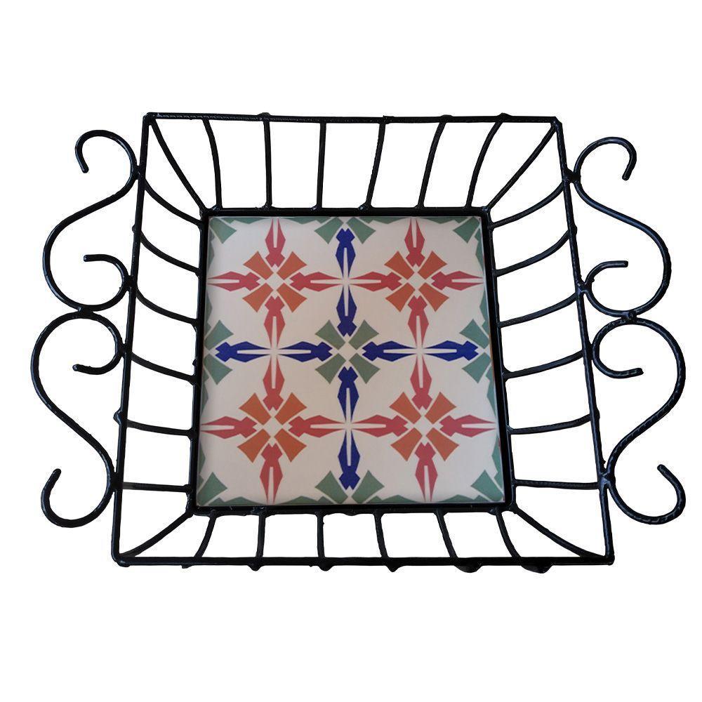 Fruteira De Mesa Ferro E Azulejo Quadrada Grande Pra Cozinha Azulejo G8 - 5