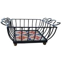 Fruteira De Mesa Ferro E Azulejo Quadrada Grande Pra Cozinha Azulejo G8 - 3