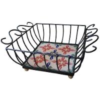 Fruteira De Mesa Ferro E Azulejo Quadrada Grande Pra Cozinha Azulejo G8