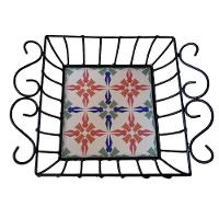Fruteira De Mesa Ferro E Azulejo Quadrada Grande Pra Cozinha Azulejo G8 - 5
