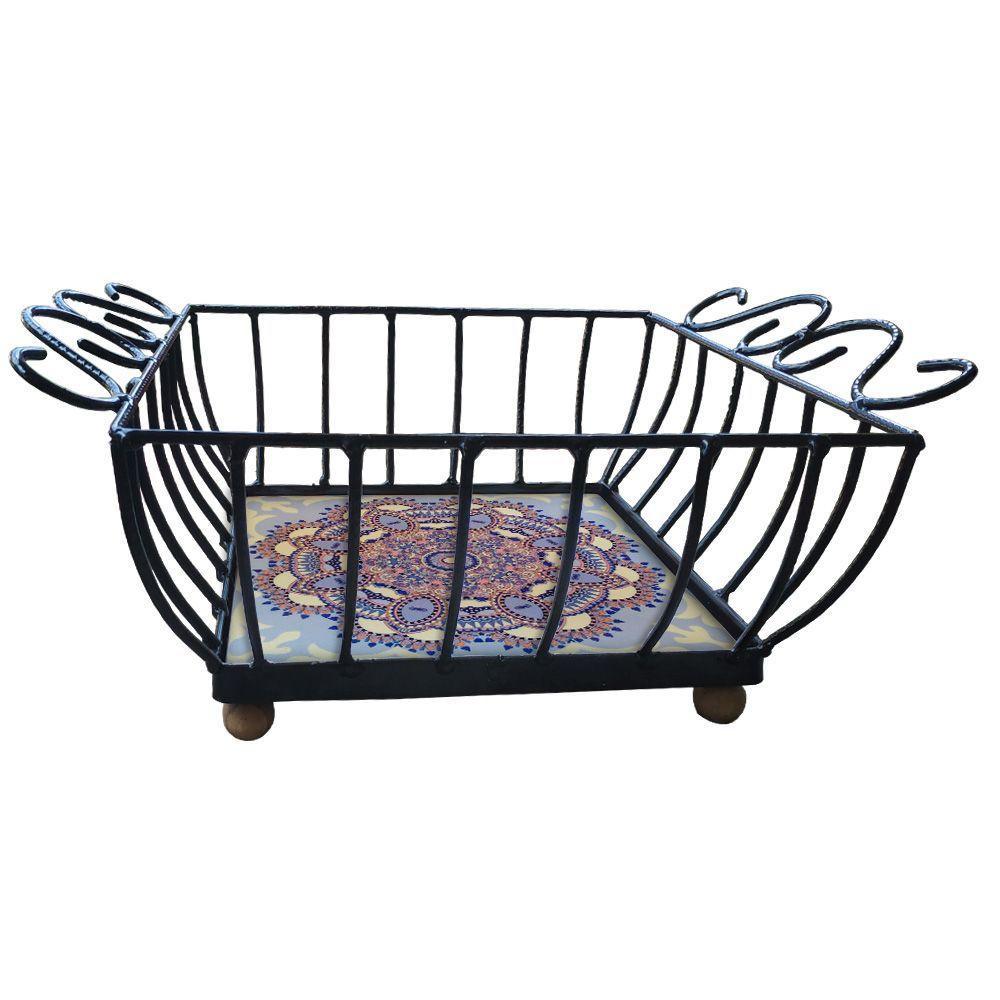 Fruteira De Mesa Ferro E Azulejo Quadrada Grande Pra Cozinha Azulejo G6 - 3