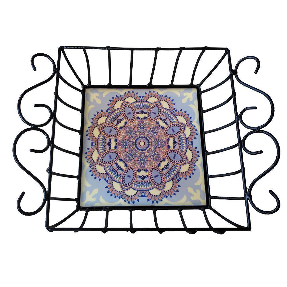Fruteira De Mesa Ferro E Azulejo Quadrada Grande Pra Cozinha Azulejo G6 - 5