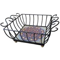 Fruteira De Mesa Ferro E Azulejo Quadrada Grande Pra Cozinha Azulejo G6