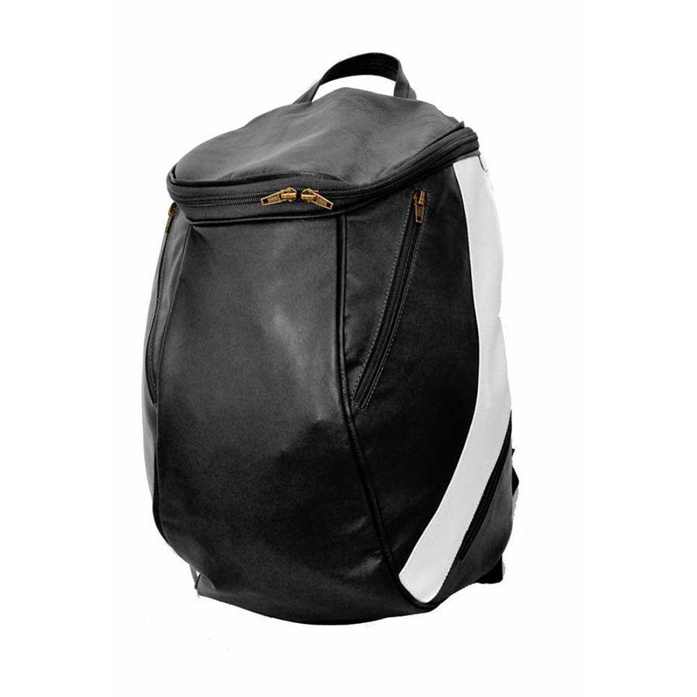 Mochila Masculina De Couro Grande Cor Preto Com Faixa Branca? Sim - 1