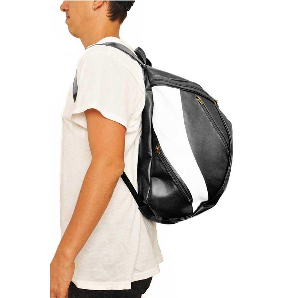 Mochila Masculina De Couro Grande Cor Preto Com Faixa Branca? Sim - 2