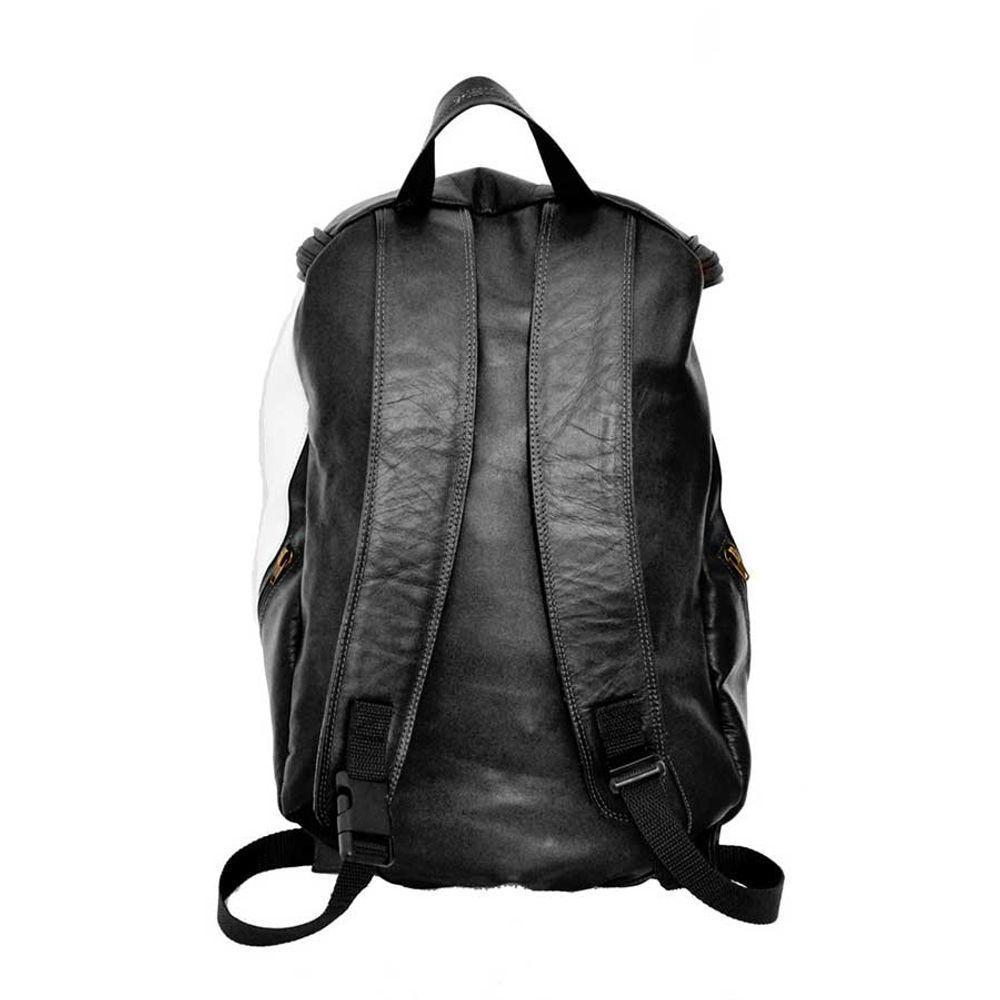 Mochila Masculina De Couro Grande Cor Preto Com Faixa Branca? Sim - 4