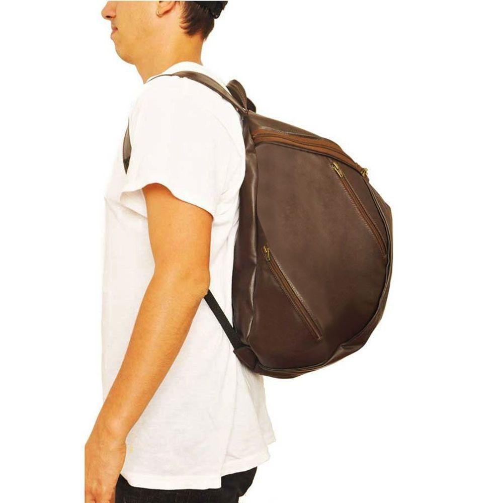 Mochila Masculina De Couro Grande Cor Marrom Com Faixa Branca? Não - 2