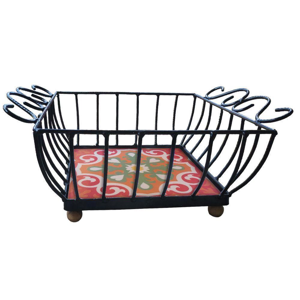 Fruteira De Mesa Ferro E Azulejo Quadrada Grande Pra Cozinha Azulejo G3 - 3