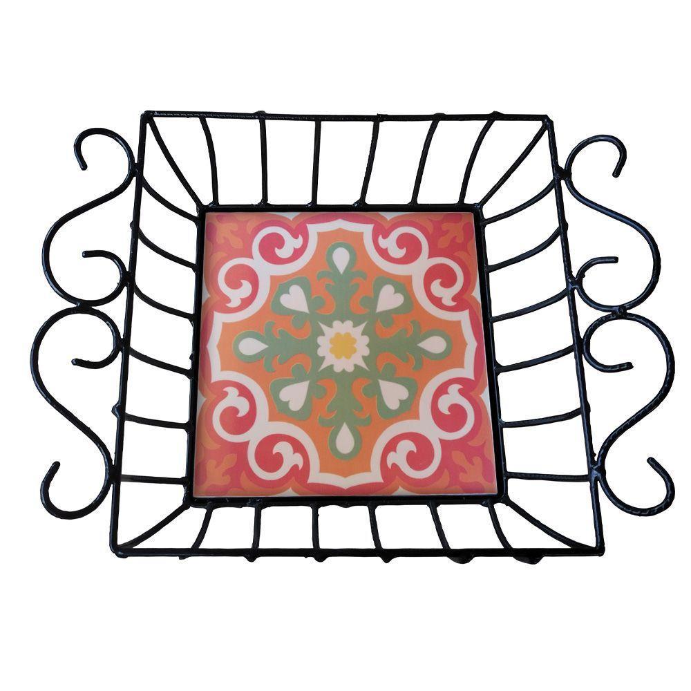 Fruteira De Mesa Ferro E Azulejo Quadrada Grande Pra Cozinha Azulejo G3 - 5
