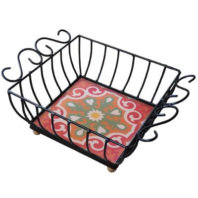 Fruteira De Mesa Ferro E Azulejo Quadrada Grande Pra Cozinha Azulejo G3