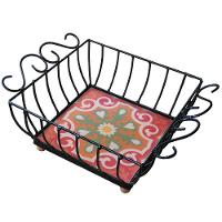 Fruteira De Mesa Ferro E Azulejo Quadrada Grande Pra Cozinha Azulejo G3 - 1