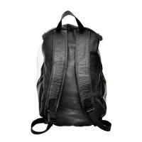 Mochila Masculina De Couro Grande Cor Preto Com Faixa Branca - 3