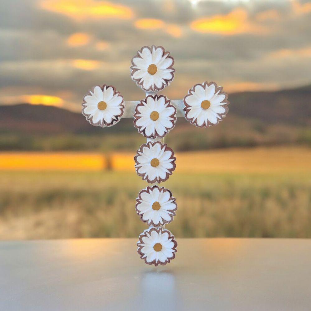 Crucifixo Adornado Em Flores 3d Madeira Maciça Artesanal. - 2