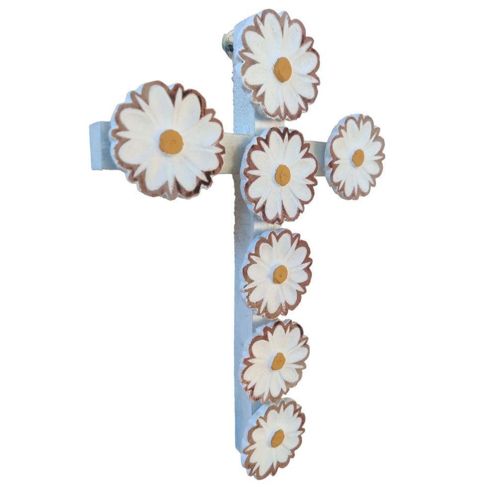 Crucifixo Adornado Em Flores 3d Madeira Maciça Artesanal. - 3