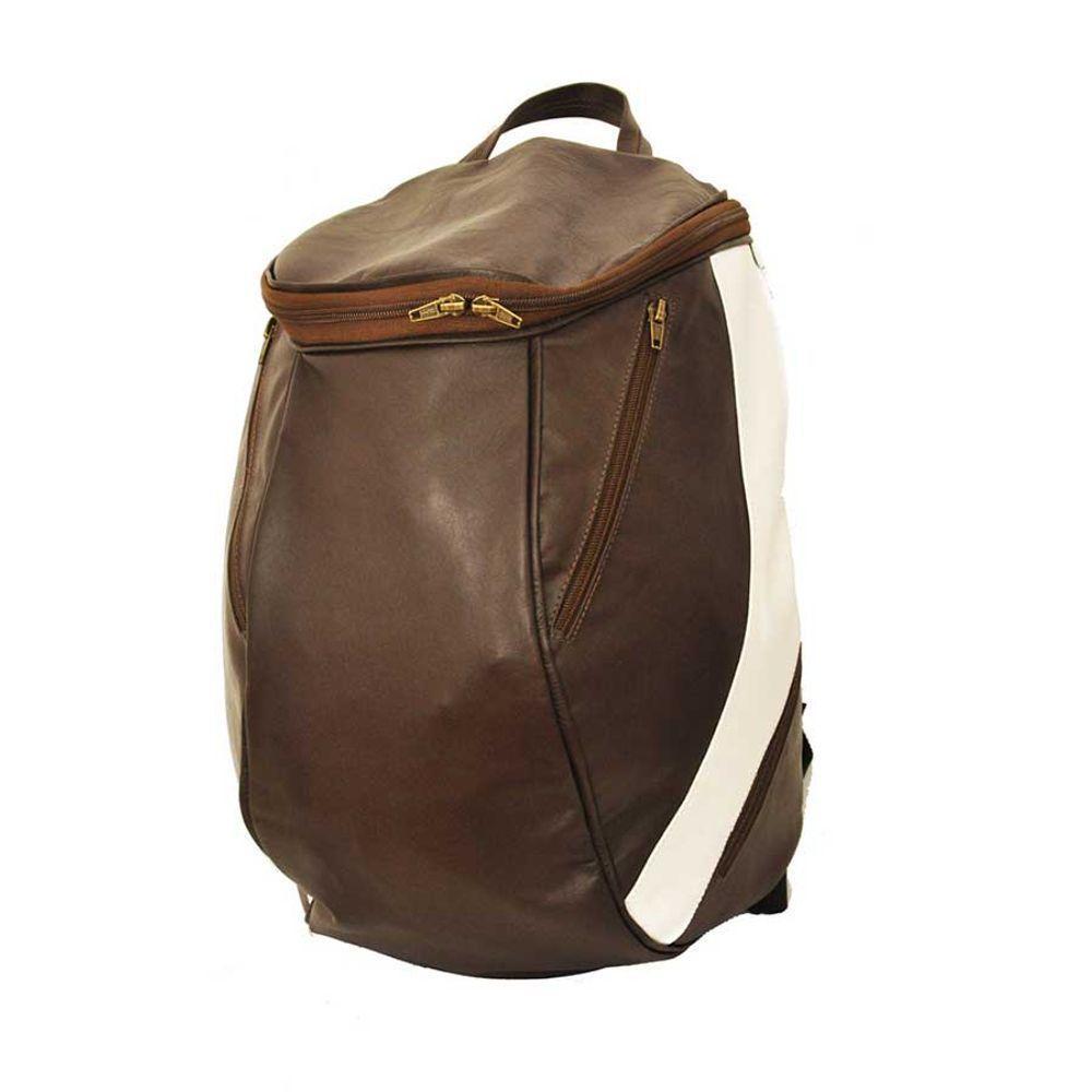 Mochila Masculina De Couro Grande Cor Marrom Com Faixa Branca? Sim - 1