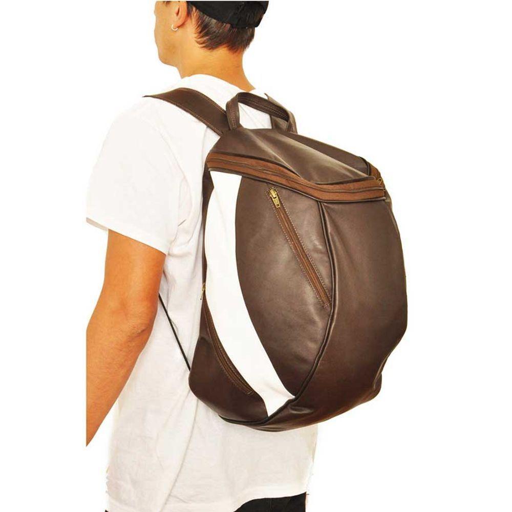 Mochila Masculina De Couro Grande Cor Marrom Com Faixa Branca? Sim - 2